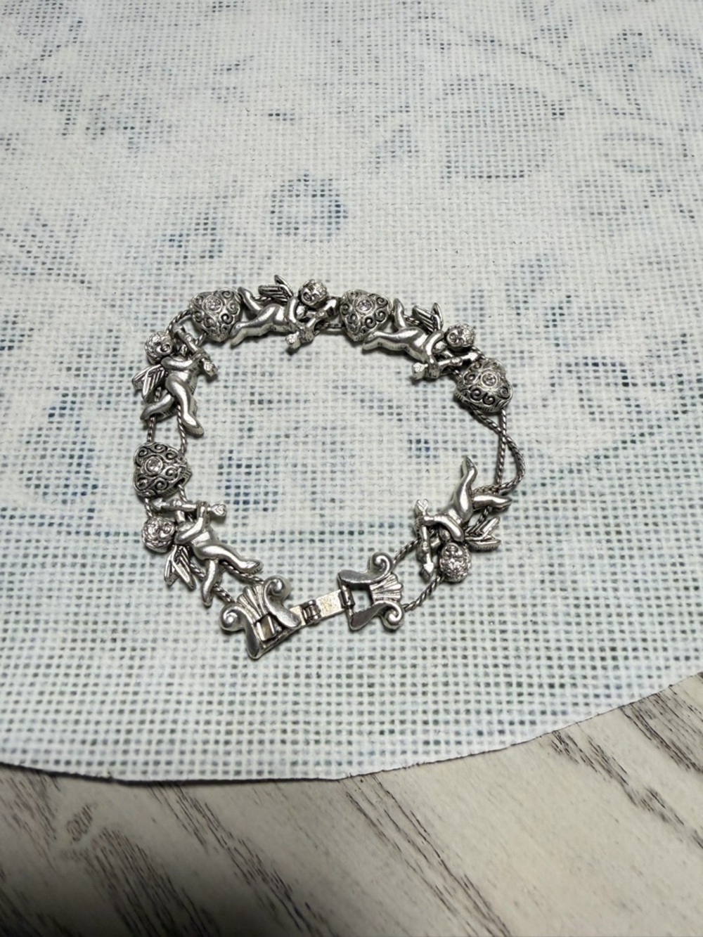 Silver Cherub Link Bracelet - Angel Motif